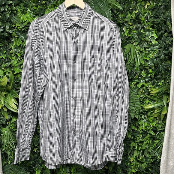 ERMENEGILDO ZEGNA Men Shirt XL Gray Black Plaid Collared Button Italy Made 1548 - Picture 6 of 12